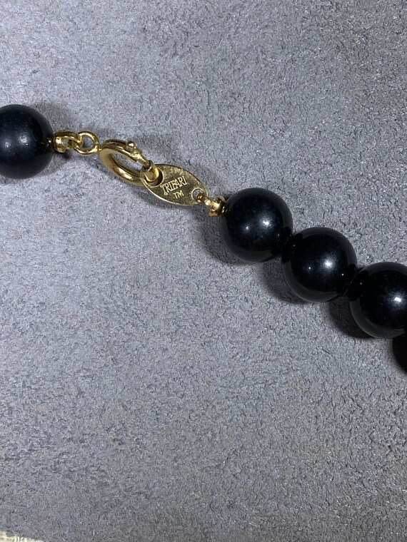 Signed Trifari Black and Gold Beaded Necklace - image 3