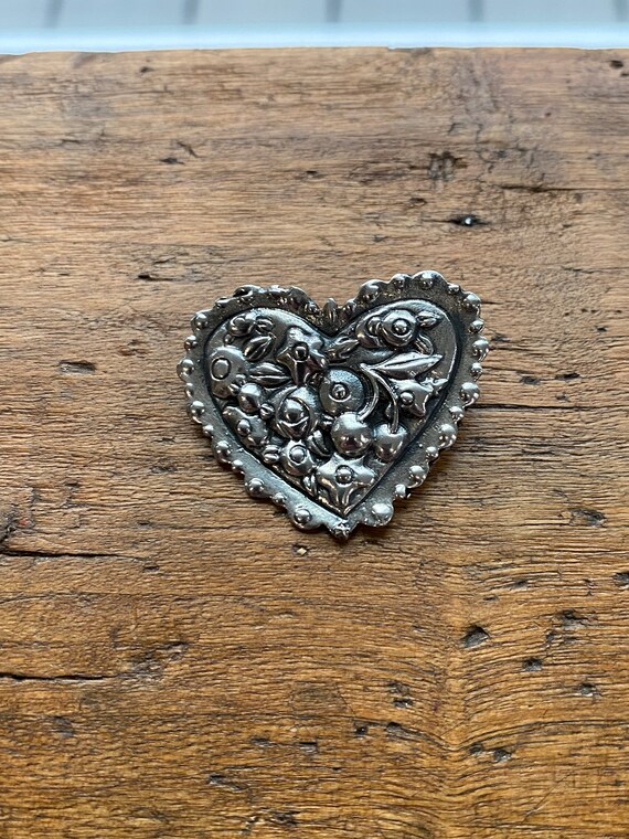 Vintage Sterling Silver Heart Brooch Signed MANK … - image 7