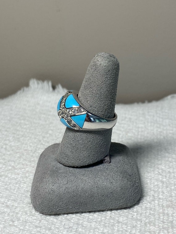 Vintage CZ Sterling Silver and Turquoise Ring by … - image 3