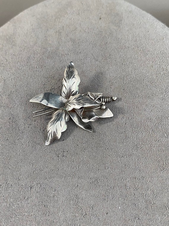 Vintage Taxco Sterling Silver Orchid Brooch