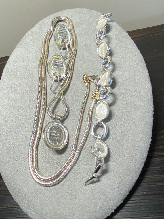 Vintage Liz Claiborne Silver Tone Long Necklace W… - image 4