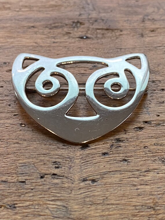 Vintage Sterling Silver Cat Face Brooch Signed ABE - image 3