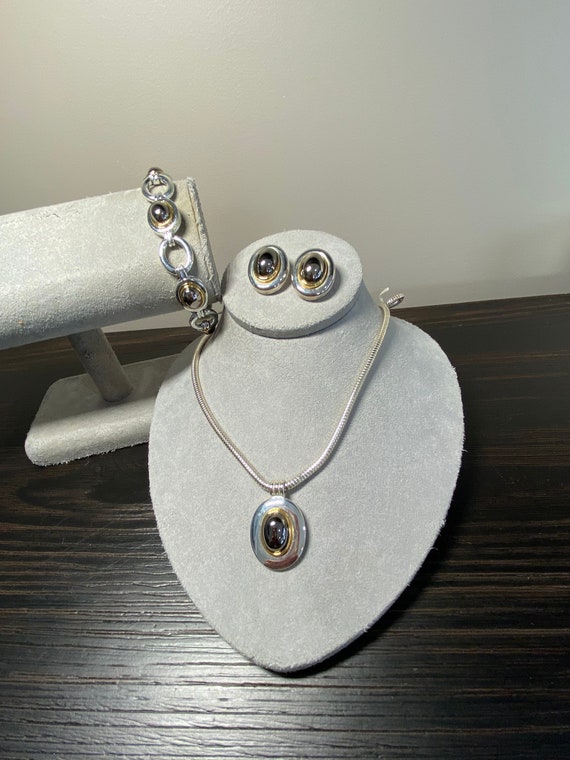 Vintage Liz Claiborne Silver Tone Long Necklace W… - image 1