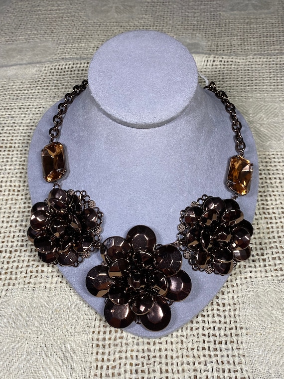 Signed Joan Rivers Bronze Tone Flower Necklace