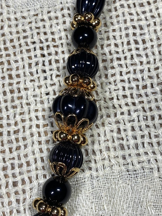Signed Trifari Black and Gold Beaded Necklace - image 2