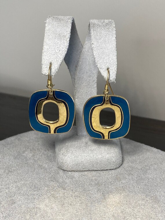 Laurel Burch Goldtone and Blue Enamel Pierced Dang