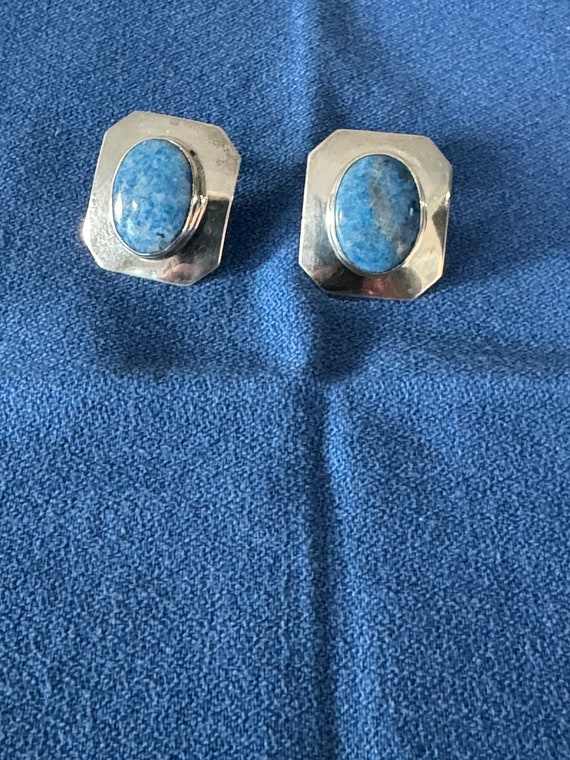 Vintage Sterling Silver Blue Sodalite Clip On Ear… - image 4