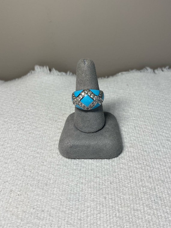 Vintage CZ Sterling Silver and Turquoise Ring by E