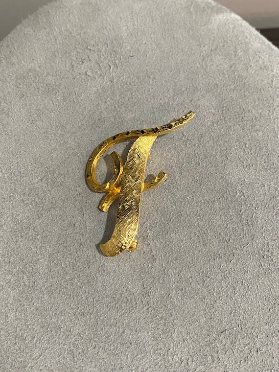 Vintage Signed Mamselle Initial "F" Gold Tone Broo