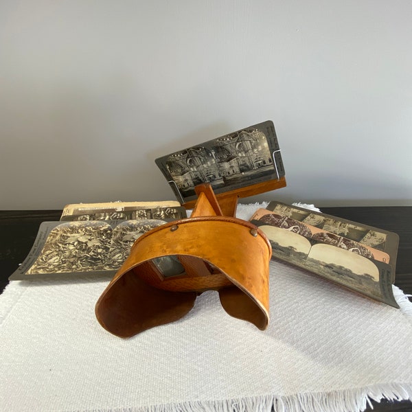 Patented 1895 Birdseye and Tiger Maple Stereoscope with 10 Viewer Cards