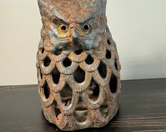 Vintage Japanese Cast Iron Owl Bird Wall Lantern