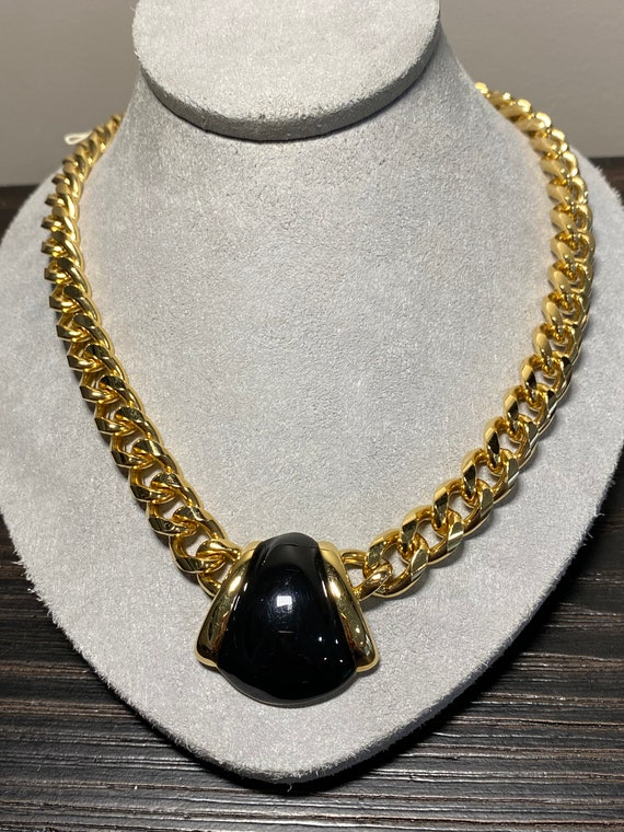 Vintage Signed Monet Black and Gold Choker Neckla… - image 2