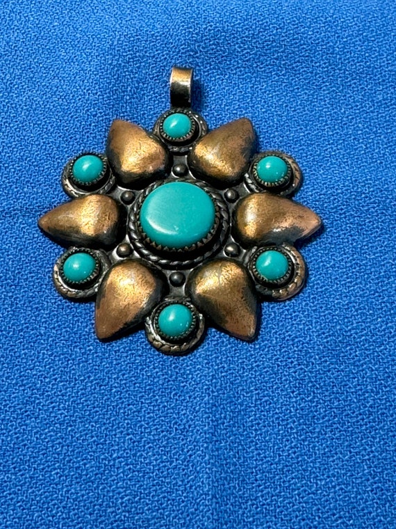 Vintage Copper and Faux Turquoise Pendant