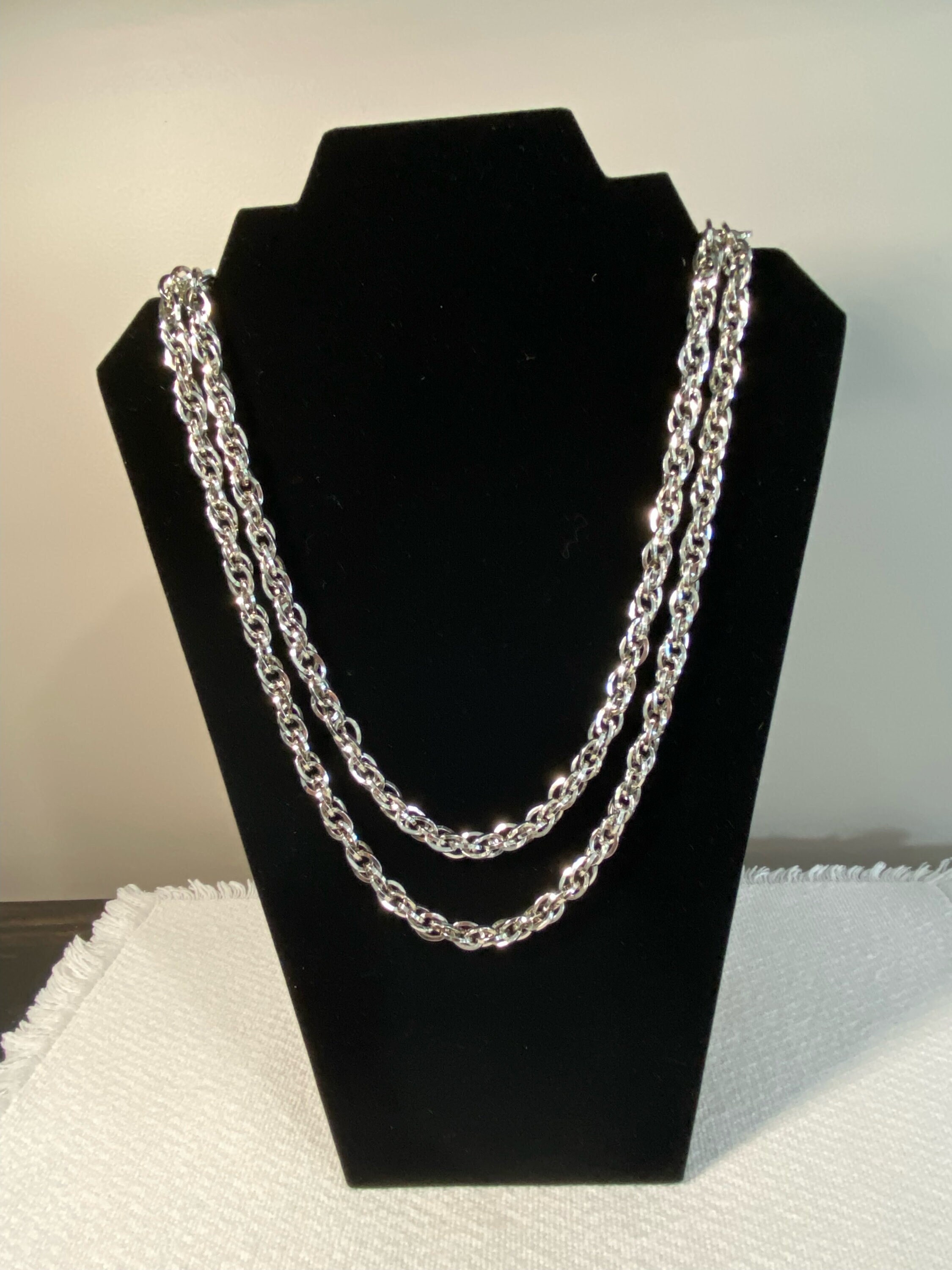 【限定品】 Long Link Chain Tone Silver Vintage Necklace West Signed シルバー