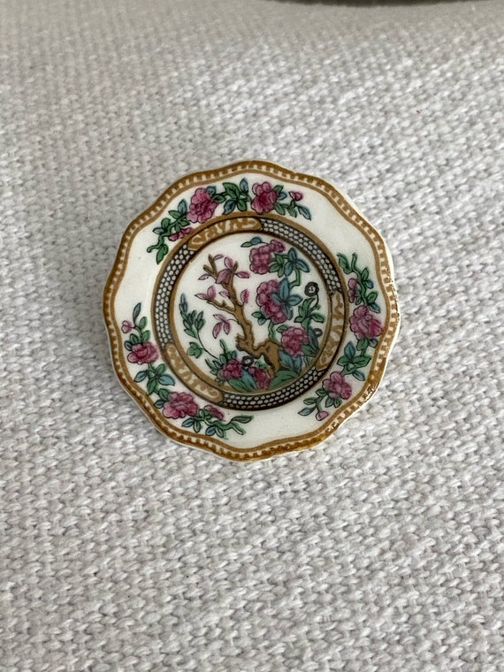 Vintage Coalport China Miniature Plate Brooch