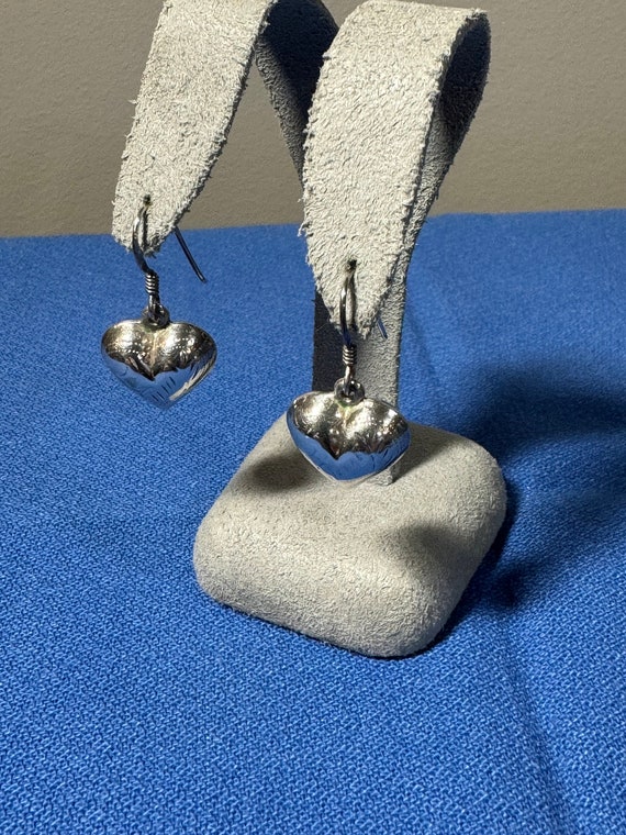 Vintage Sterling Silver Puffy Heart Etched Pierced