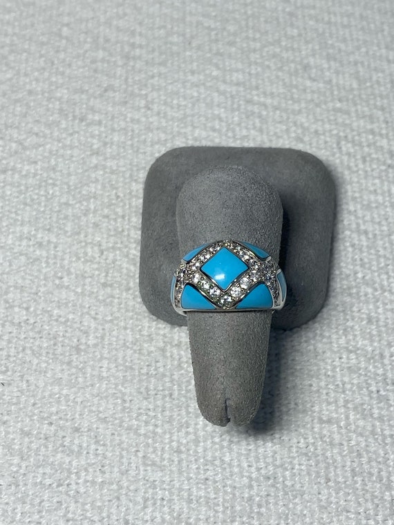 Vintage CZ Sterling Silver and Turquoise Ring by … - image 5