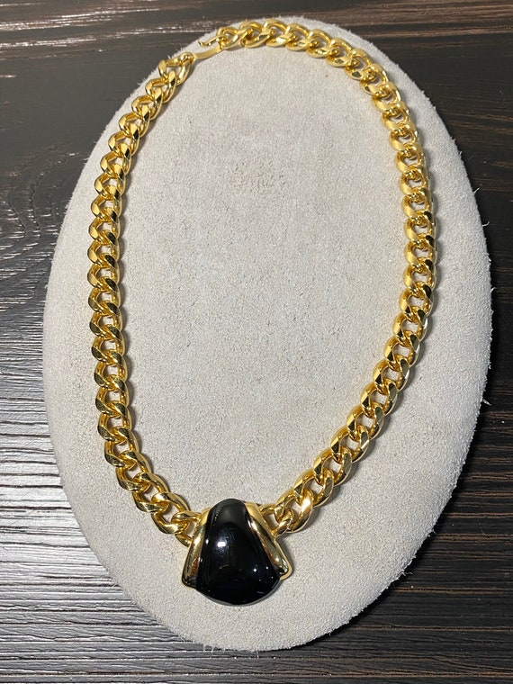 Vintage Signed Monet Black and Gold Choker Neckla… - image 4