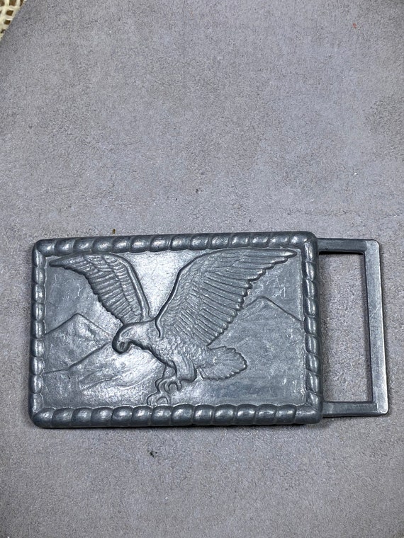 2 Vintage American Bald Eagle Pewter Belt Buckles - image 1