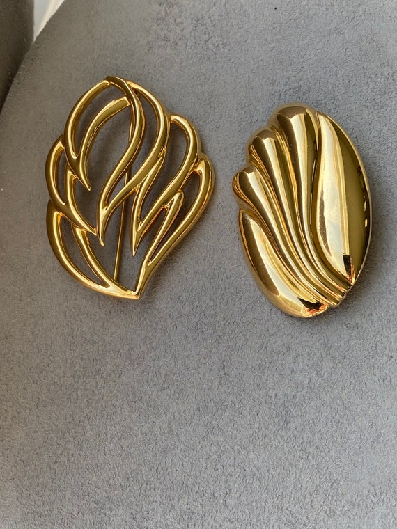 2 Signed Monet Gold Tone Large Brooches