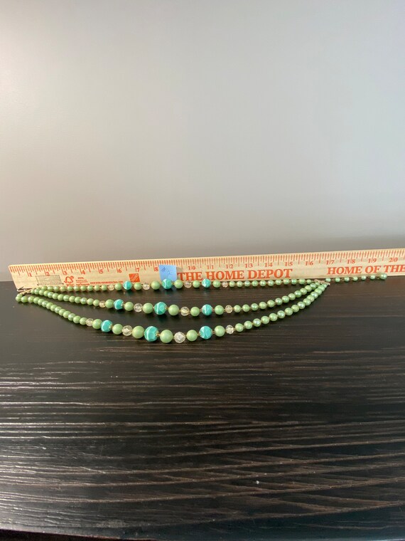 Vintage Japan 3 Strand Green Bead Choker Necklaces - image 6