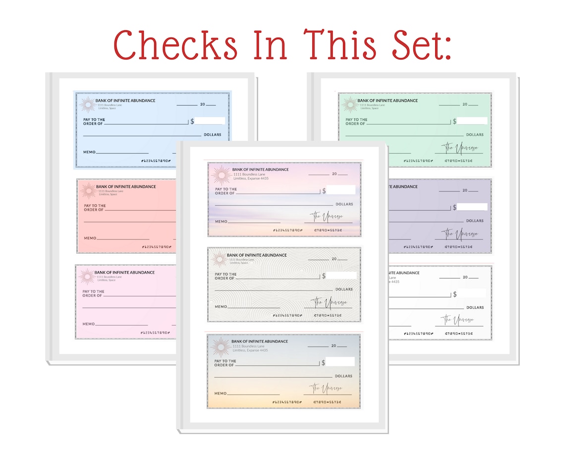 Printable Blank Abundance Checks for Your Vision Board, Law of