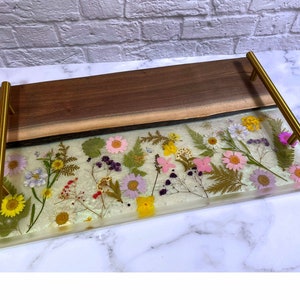 Walnut Charcuterie Handmade, Floral Serving, Cutting or Cheese Board Resin Live Edge Walnut