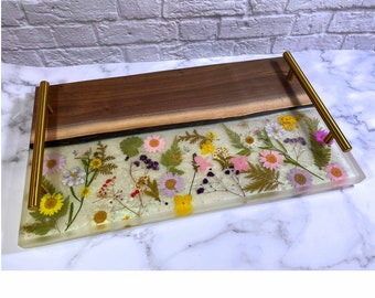 Walnut Charcuterie Handmade, Floral Serving, Cutting or Cheese Board Resin Live Edge Walnut