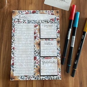 Bloco de notas diário A5 com ilustração original de flores silvestres, para organizar melhor seus dias