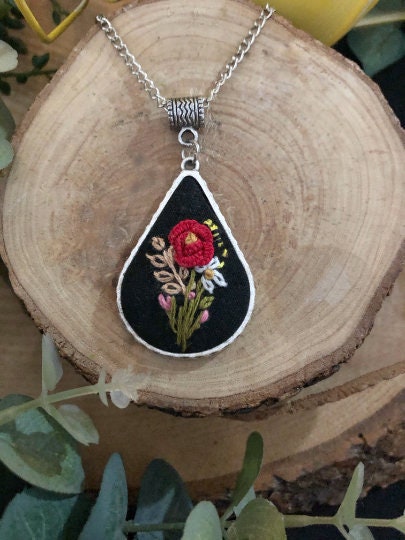 Embroidery Necklace ,embroidered Necklace Pendant,handmade Floral ...
