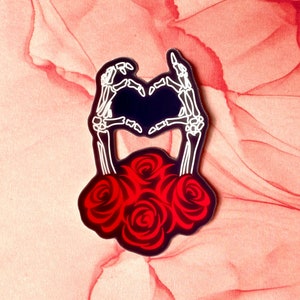 Skeleton Heart Hands Glossy Sticker