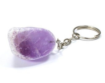 Natural Light Amethyst Crystal Pendant Charm Keyring With Gift Bag
