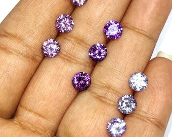 Purple Zircon Gemstone Round Shape 3 Shades Purple Zircon Faceted Cabochon Loose Stone For Jewelry Making