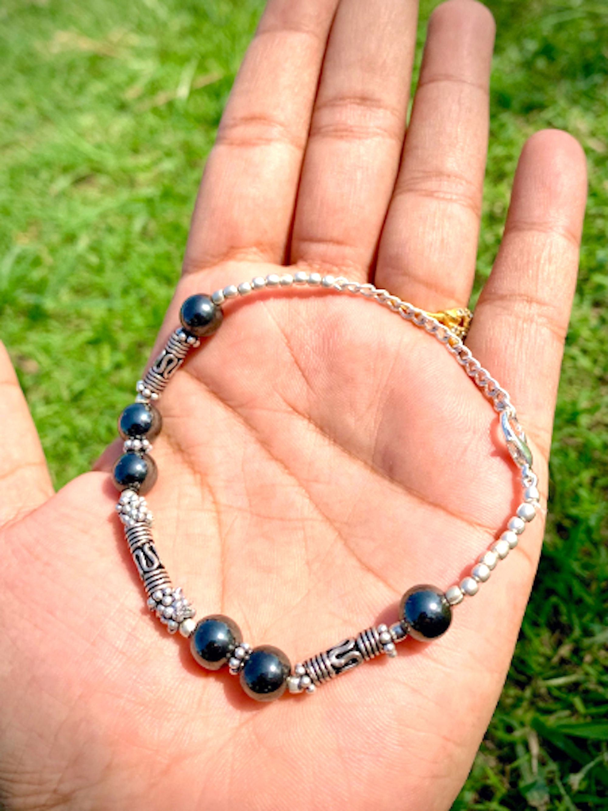 Beads Bracelet Hematite Bracelet Adjustable Length Etsy