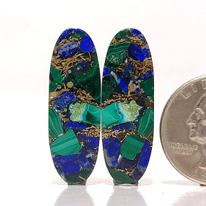 Par de piedras preciosas de cobre, lapislázuli y malaquita naturales, forma ovalada, para hacer aretes.