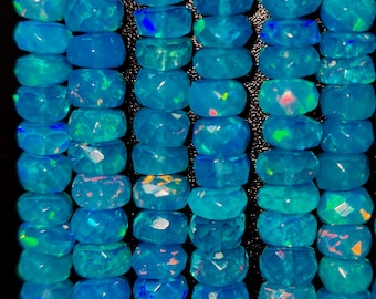 PARAIBA AZUL Ópalo facetado Rondelle Abalorios Llamativos Ópalo Etíope Facetado Piedra Preciosa Gran Tamaño AAA Calidad Ópalo Etíope Rondelle Abalorios Hebras