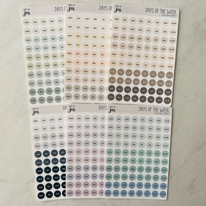 Dagen van de week stipstickers | Leuke wekelijkse cirkelplannerstickers, Bullet Journal-stickers, plakboekstickers