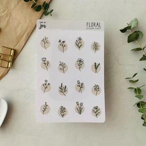 Minimalist Floral Stickers | Aesthetic Flower Sticker Sheet, Bullet Journal Stickers, Scrapbook Stickers