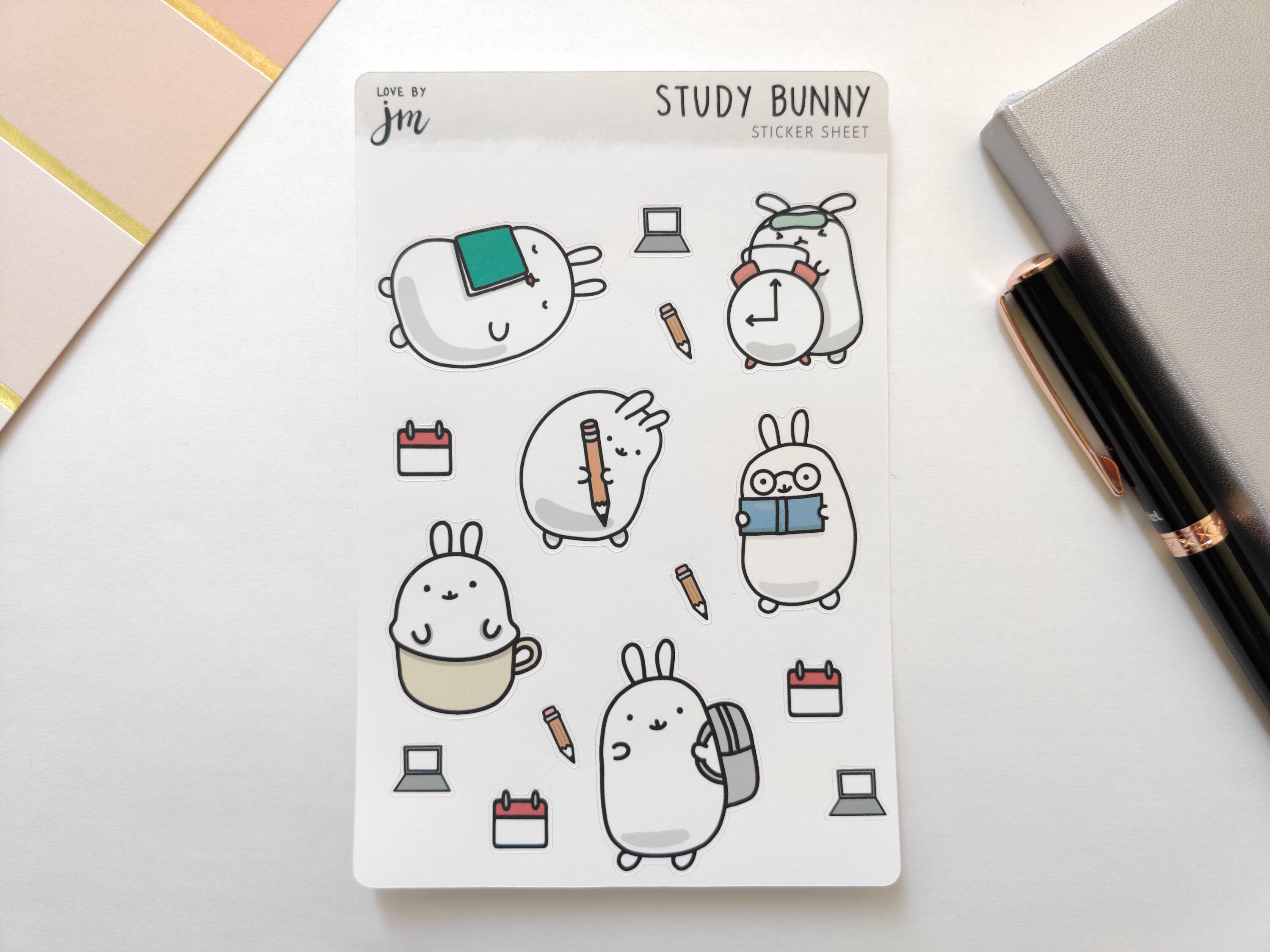 Study Bunny Cute Back to School Sticker Sheet Study Planner Etsy