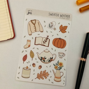 Sweater Weather | Fall Sticker Sheet, Planner Stickers, Bullet Journal Stickers, Scrapbook Stickers