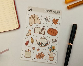 Sweater Weather | Fall Sticker Sheet, Planner Stickers, Bullet Journal Stickers, Scrapbook Stickers