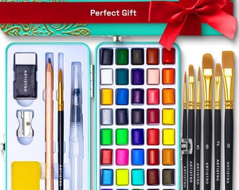 Watercolor Paint Set, 50 Vivid Colors Travel Set in Portable Tin Box