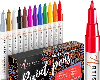 12 Acrylic Paint Markers for Painting Rocks, Stone, Ceramic, Glass, Wood, Canvas (Set of 12 Acrylic Paint Pens Extra-fine tip)