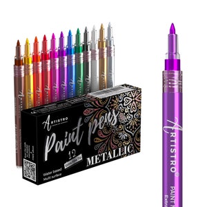 12 Metallic Acrylic Paint Pens Extra-Fine Tip for Rock Painting, Kids Craft, Family painting, Kids activities, Wood Art, Glass Art