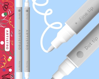 2 White Acrylic Paint Pens Dual Tip Fine 1mm + Dot 5mm, Acrylic Paint Markers, Acrylic Markers for Fabric, Canvas, Rock, Glass, Wood, Paper