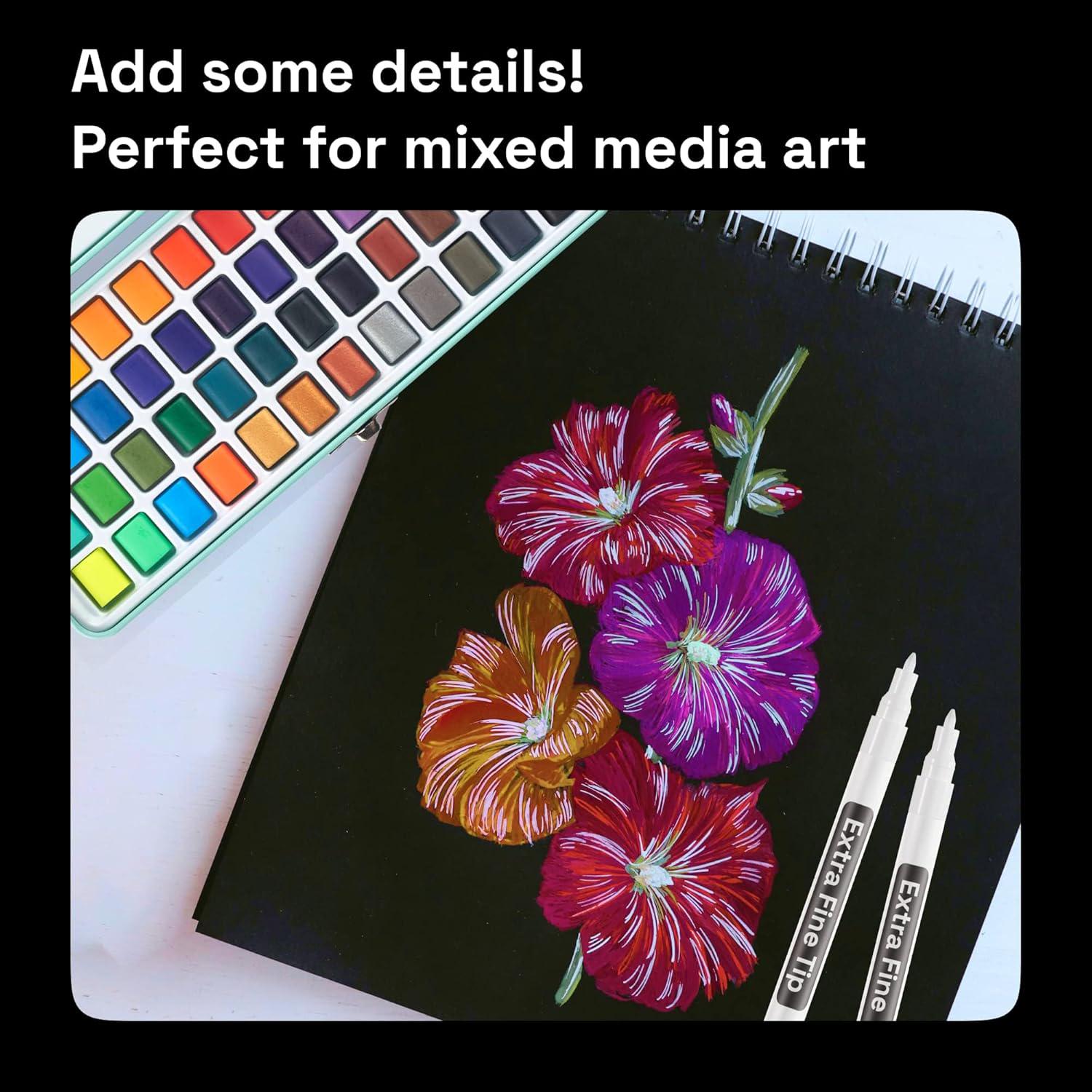 ARTISTRO 5 Rotuladores Blancos Para Pintura De Roca, Piedra, Cerámica, Vidrio, Madera, Neumáticos, Tela, Metal, Lienzo, Juego De 5 Rotuladores Acrílicos Blancos A Base De Agua Punta Extrafina