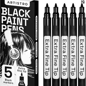 Stylos de peinture noirs pour la peinture rupestre, la pierre, la céramique, le verre. Pointe extra fine, lot de 5 marqueurs peinture acrylique noire.