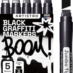Graffiti Markers, 5 Jumbo Black Markers, 15mm Jumbo Felt Tip, Acrylic Paint Markers for Rock Painting, Stone, Ceramic, Glass, Wood, Canvas