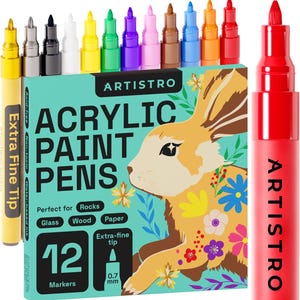 12 Acrylic Paint Markers for Painting Rocks, Stone, Ceramic, Glass, Wood, Canvas (Set of 12 Acrylic Paint Pens Extra-fine tip)