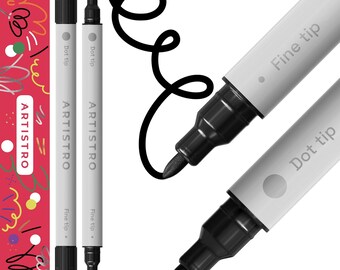 2 Black Acrylic Paint Pens, Dual Tip Fine 1mm + Dot 5mm